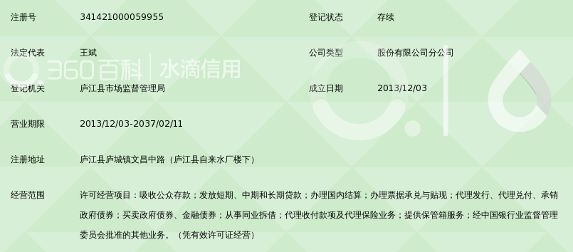 合肥科技农村商业银行股份有限公司庐江支行_