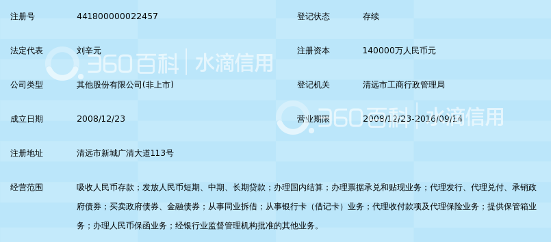 广东清远农村商业银行股份有限公司_360百科
