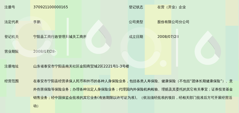 中国平安人寿保险股份有限公司泰安中心支公司