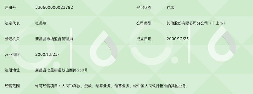 绍兴银行股份有限公司新昌支行