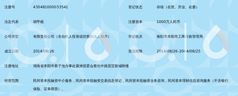 耒阳市中亿盛世民间投融资中介金融服务有限公